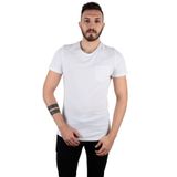 Five Pocket Erkek Beyaz Bisiket Yaka Oversize Cepli Tişört