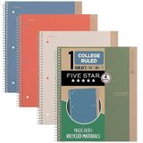 Five Star Spiral Defterler + Çalışma Uygulaması, Geri Dönüştürülmüş Kapak, 4'lü Paket, 1 Konu, Kolej Çizgili Kağıt, 8-1/2 "x 11", Dizüstü Bilgisayar Başına 100 Sayfa, Zion Clay, Olimpik Yeşil, Buzul
