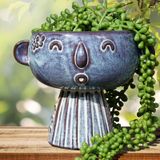 Fivepot Saksı, Seramik Sevimli Yüz Saksı Başlığı, İç Mekan Dış Mekan, Drenaj Deliği, 7x5x6 inç, Açık Mavi