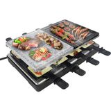 Fıvmen Raclette 8 Kişilik Raclette Izgara 1400W, 8 Tava, 2 Granit Plaka ve Yapışmaz Plaka ile Elektrikli Izgara Masası Izgara Parti Izgarası Izgara Için Elektrikli Izgara Sıcaklık Ayarı - Siyah