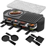 Fıvmen Raclette 8 Kişilik Raclette Izgara 1600W, 14 Tava, Granit Plaka ve Yapışmaz Plaka Elektrikli Izgara Masası Izgara Parti Izgarası Izgara Için Elektrikli Izgara Sıcaklık Ayarı - Siyah