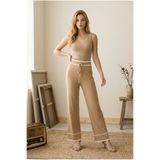 Fix Modalife Kadın Fitilli Triko Pantolon Yüksek Bel Rahat Kalıp Çizgili Şık Günlük Pantolon
