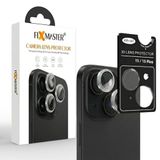 Fixmaster iphone 15-15 Plus Uyumlu Kamera Lens Koruyucu, Siyah, Orijinal Rengiyle Kusursuz Uyum, Darbe Emici, 9H Temperli Cam, Kolay Kurulum, Anti-Reflection Kaplama, Metal Çerçeve