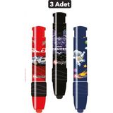 Fixpoint -3 Adet- Otomatik Pastel Araba Astronot Konsol Temalı Erkek Seti Roket Silgi (P-1307)