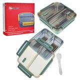 Fixpoint Paslanmaz Çelik Beslenme Kabı, 1050ml, Yeşil, Çok Bölmeli, Kaşık Çatal Dahil, P-1421