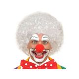 Fixport Beyaz Renk Kıvırcık Afro Bonus Peruk Saç ve Kırmızı Sünger Burun Seti