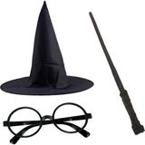 Fixport Harry Potter Siyah Şapkası Harry Potter Gözlüğü Harry Potter Asası 3 lü Set