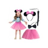 Fixport Minnie Kostüm Seti (Pembe Tütü Etek + Pembe Taç + Papyon + Kuyruk)