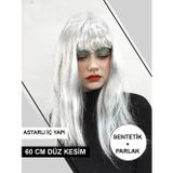 Fixport Platin Gri Gümüş Renk Uzun Parti Peruğu Uzun Takma Peruk