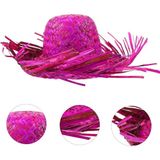 Fixport Tropikal Parti Pembe Fuşya Hasır Hawaii Şapkası 13x36 cm
