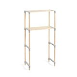 FIXWOOD Çamaşır Makinesi Üstü 2 Katlı Masif Ahşap Raf 33x66x127 cm – Banyo Depolama Rafı, Kolay Kurulum, Modern Tasarım