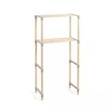 FIXWOOD Çamaşır Makinesi Üstü 2 Katlı Masif Ahşap Raf 33x66x127 cm – Banyo Depolama Rafı, Kolay Kurulum, Modern Tasarım