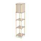 FIXWOOD Raflı Lambader 22x24x137 cm – Doğal Ahşap 3 Katlı Depolama, Sıcak Işık, Modern Minimal Tasarım, Kolay Montaj