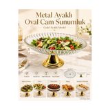 Fiyakalı Ürünler Atölyesi 2'li Gold Ayaklı Oval Cam Sunumluk, Sarma, Dolma, Salata, Meyve, Ve Pasta Stantı, Çeyizlik