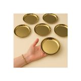 Fiyakalı Ürünler Atölyesi 6 Adet 12 cm Gold Yuvarlak paslanmaz çelik,lokumluk,ikramlık, pasta servis,Kahve Fincan altlığı