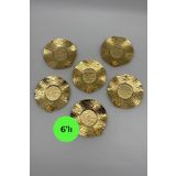 Fiyakalı Ürünler Atölyesi 6'lı Gold Dalgalı, Kabartma Model Papatyalı Çay Tabağı Seti, Bardak Altlığı