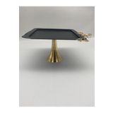 Fiyakalı Ürünler Atölyesi Ayaklı Kare Kelebekli Siyah Kek, Kurabiye Ve Pasta Sunum Tabağı, Servis Tepsisi