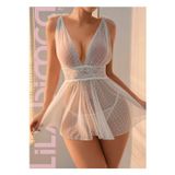 Fiyonk Askılı Beyaz Tül Fantazi İç Giyim Babydoll
