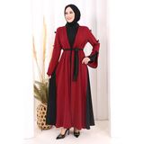 Fiyonk Detaylı Abaya Elbise Takım 3955 Bordo