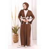 Fiyonk Detaylı Abaya Elbise Takım 3955 Kahverengi