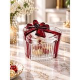 Fiyonk Detaylı Kalp Şekilli Cam Şekerlik 9 x 6 cm Kapaklı Lokumluk ve Sunumluk