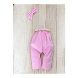 Fiyonka Uyku Arkadaşı & Oyun Arkadaşı İçin Elbise + Fiyonk Toka Set - Pembe