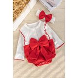 Fiyonklu Bandanalı Kız Bebek Elbise Bebek Tulum - Kırmızı - 9 - 12 Ay