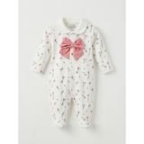 Fiyonklu Kız Bebek Tulumu Bebe Yaka Patikli Kız Bebek Tulumu - Pembe - 3 - 6 Ay