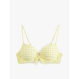 Fiyonklu Pötikare Desenli Push Up Bikini Üstü