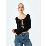 Fiyonklu V Yaka Slim Fit Crop Triko Hırka