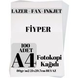 Fiyper A4 Beyaz Fotokopi Kağıdı 80 gr 100 Adet - Yüksek Kalite ve Uyumlu Yazıcılar İçin