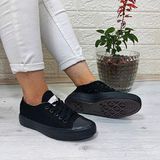 Fiyra 554 Siyah-Siyah Kısa Sneaker Keten Spor Ayakkabı