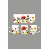 Fizello Çiçek Floral Temalı Kupa, 330 ml, Beyaz, Seramik FIZELLO-MUG-006-wt-floral