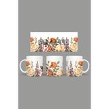 Fizello Çiçek Floral Temalı Kupa, 330 ml, Beyaz, Seramik FIZELLO-MUG-446-wt-floral