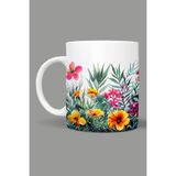 Fizello Çiçek Temalı Kupa, 330 ml, Beyaz, Seramik FIZELLO-MUG-207-wt-floral