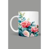 Fizello Çiçek Temalı Kupa, 330 ml, Beyaz, Seramik FIZELLO-MUG-326-wt-floral