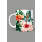 Fizello Çiçek Temalı Kupa, Beyaz, 330 ml, Seramik FIZELLO-MUG-428-wt-floral