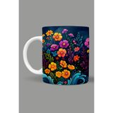 Fizello Renkli Çiçekler Colorful Floral Temalı Kupa, 330 ml, Beyaz, Seramik FIZELLO-MUG-003-colorful-floral