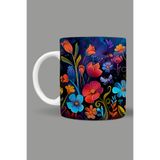 Fizello Renkli Çiçekler Colorful Floral Temalı Kupa, 330 ml, Beyaz, Seramik FIZELLO-MUG-075-colorful-floral
