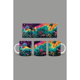 Fizello Renkli Çiçekler Colorful Floral Temalı Kupa, 330 ml, Beyaz, Seramik FIZELLO-MUG-087-colorful-floral