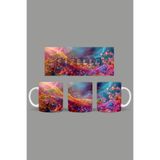 Fizello Renkli Çiçekler Colorful Floral Temalı Kupa, 330 ml, Beyaz, Seramik FIZELLO-MUG-115-colorful-floral
