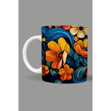 Fizello Renkli Çiçekler Colorful Floral Temalı Kupa, 330 ml, Beyaz, Seramik FIZELLO-MUG-144-colorful-floral
