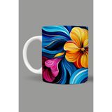 Fizello Renkli Çiçekler Colorful Floral Temalı Kupa, 330 ml, Beyaz, Seramik FIZELLO-MUG-158-colorful-floral
