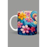 Fizello Renkli Çiçekler Colorful Floral Temalı Kupa, 330 ml, Beyaz, Seramik FIZELLO-MUG-161-colorful-floral