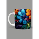 Fizello Renkli Çiçekler Colorful Floral Temalı Kupa, 330 ml, Beyaz, Seramik FIZELLO-MUG-164-colorful-floral
