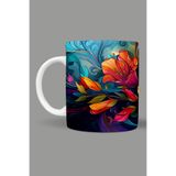 Fizello Renkli Çiçekler Colorful Floral Temalı Kupa, 330 ml, Beyaz, Seramik FIZELLO-MUG-208-colorful-floral