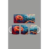 Fizello Renkli Çiçekler Colorful Floral Temalı Kupa, 330 ml, Beyaz, Seramik FIZELLO-MUG-238-colorful-floral