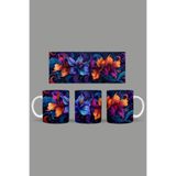Fizello Renkli Çiçekler Colorful Floral Temalı Kupa, 330 ml, Beyaz, Seramik FIZELLO-MUG-287-colorful-floral