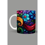 Fizello Renkli Çiçekler Colorful Floral Temalı Kupa, 330 ml, Beyaz, Seramik FIZELLO-MUG-422-colorful-floral