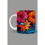 Fizello Renkli Çiçekler Colorful Floral Temalı Kupa, 330 ml, Beyaz, Seramik FIZELLO-MUG-532-colorful-floral